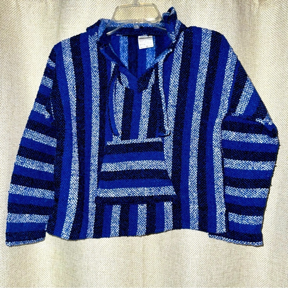 Artilana Mexican, Kid’s blue, black & white Long Sleeve Hooded pullover-unisex